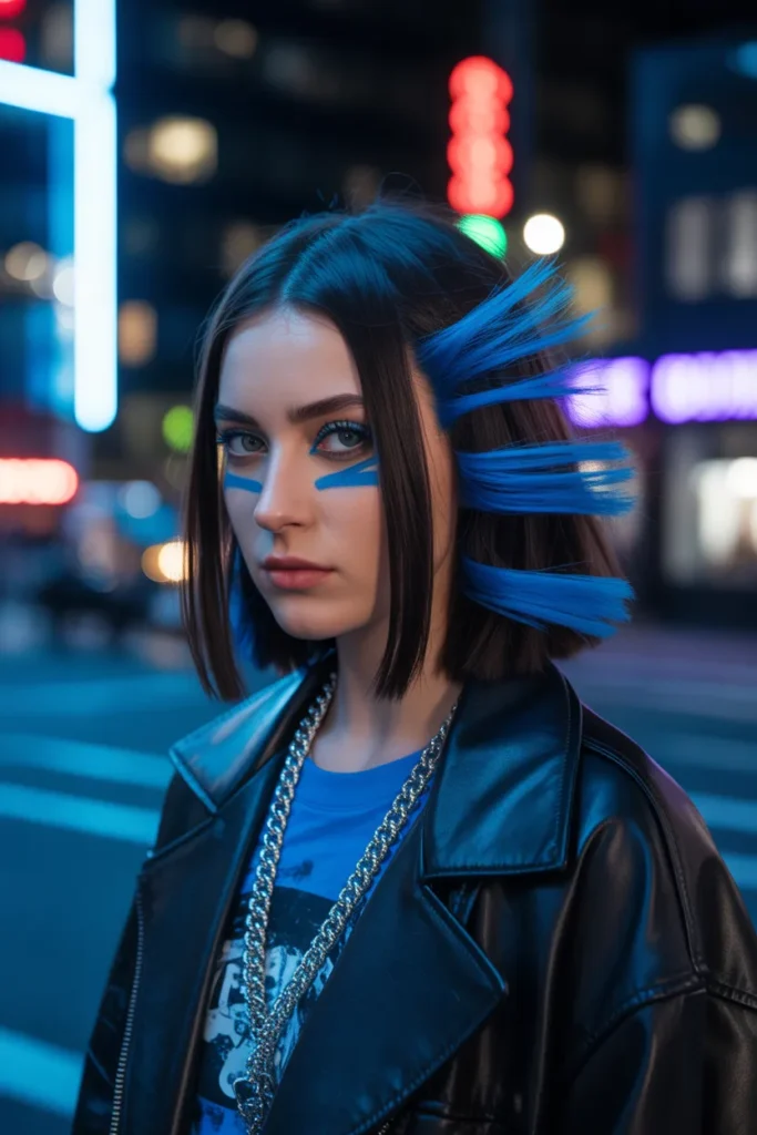 Y2K Skunk Hair in Blue and Black for an Edgy Cool-Girl Aesthetic