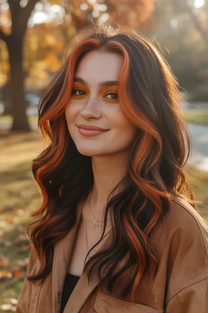 Y2K Skunk Hair in Brown and Copper Tones for a Warm Aesthetic