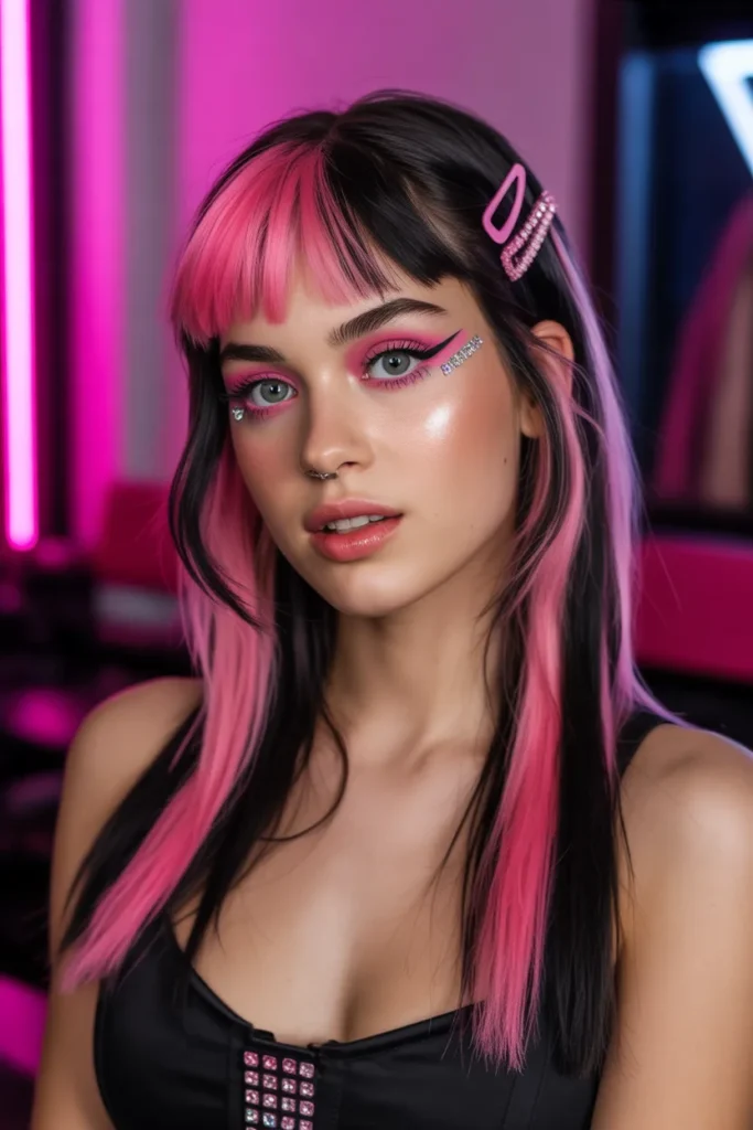 Y2K Skunk Hair in Pink and Black for a Baddie Aesthetic