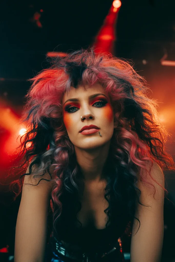 Y2K Skunk Hair in Red and Black for a Fierce Rockstar Look