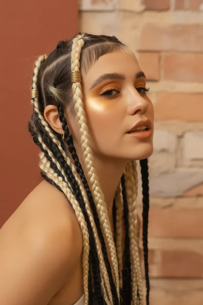 Y2K Skunk Hair with Braids and Two-Tone Texture Detail