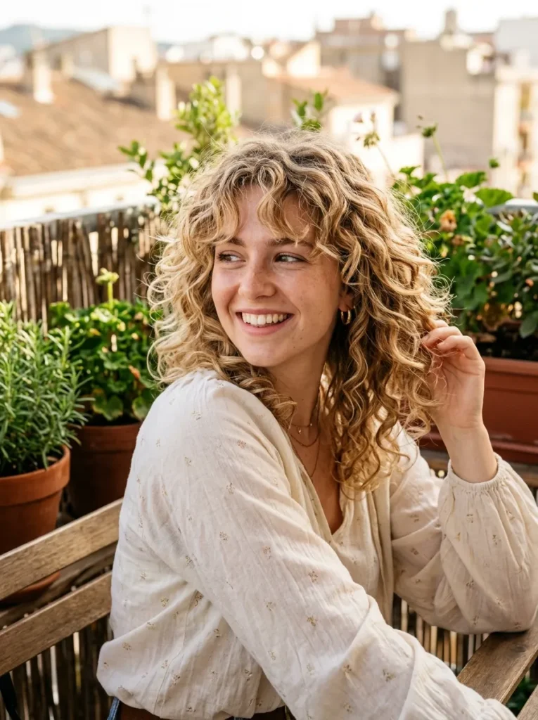 Curly Blonde Wolf Cut