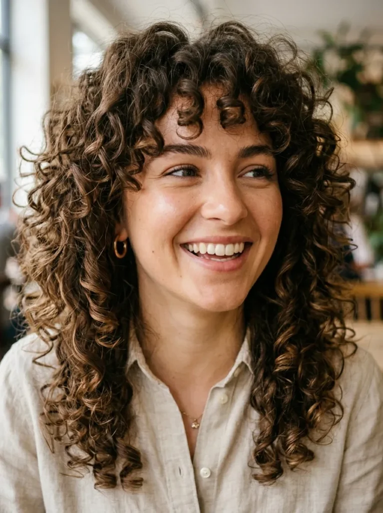 Curly Brown Wolf Cut