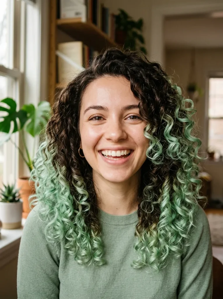 Curly Mint Chocolate Hair