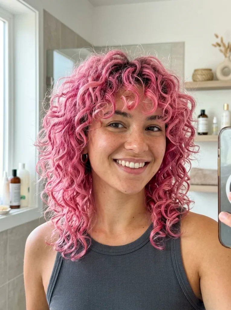 Curly Pink Wolf Cut