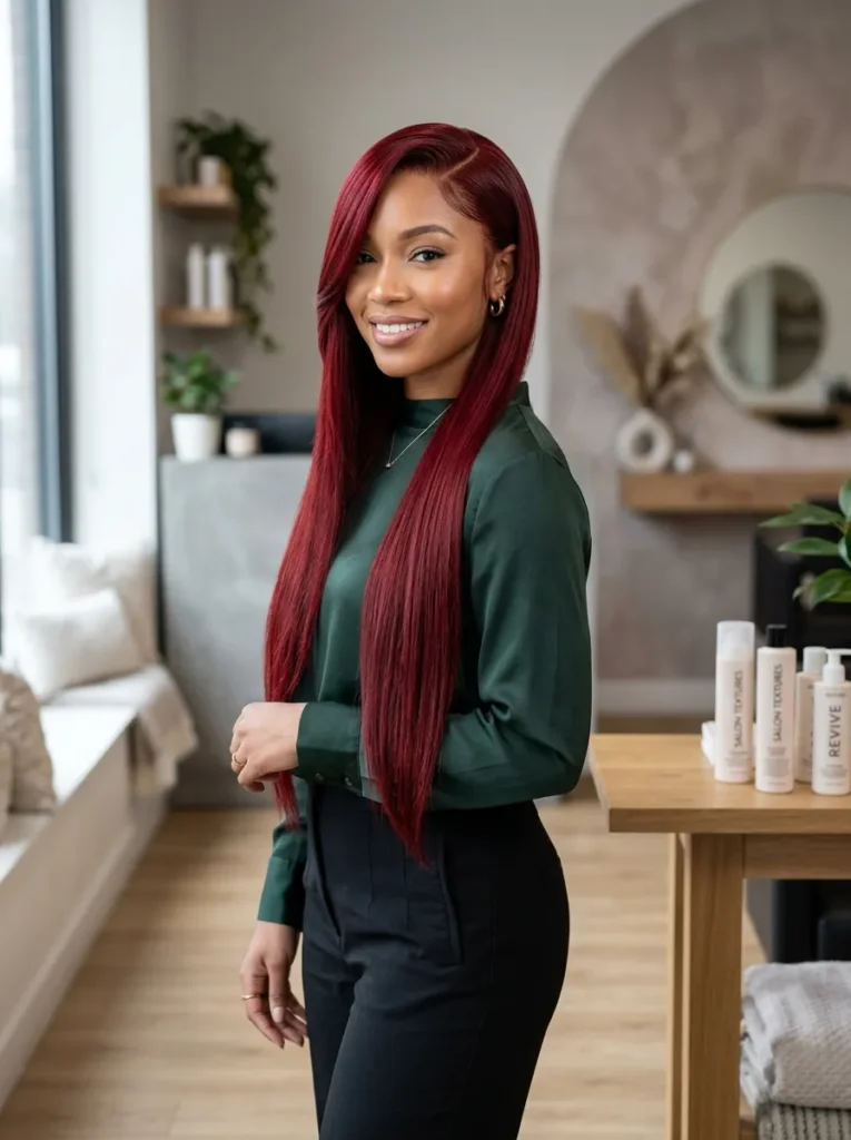 Elegant Side Part Red Weave