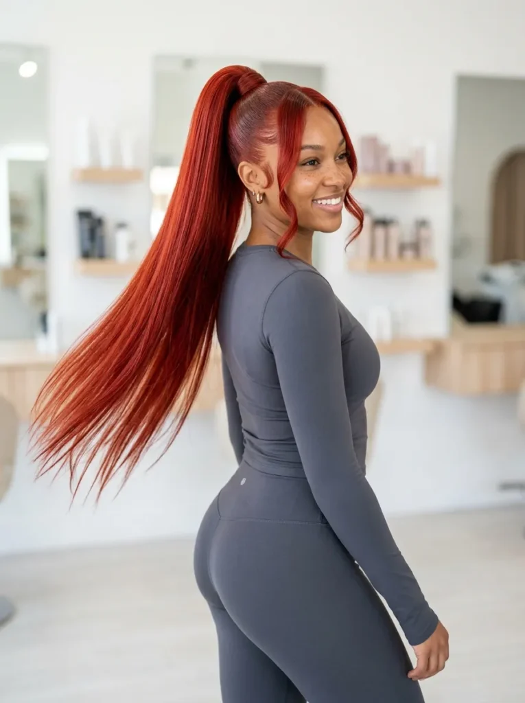 High Ponytail Red Weave