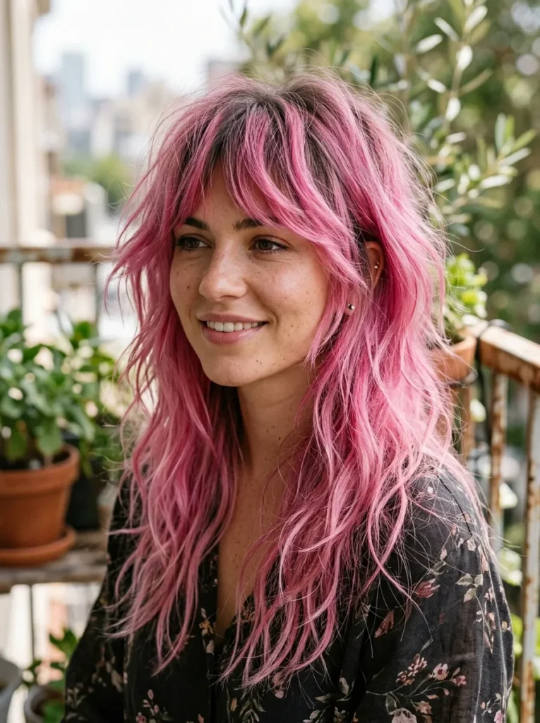 Long Messy Pink Shag