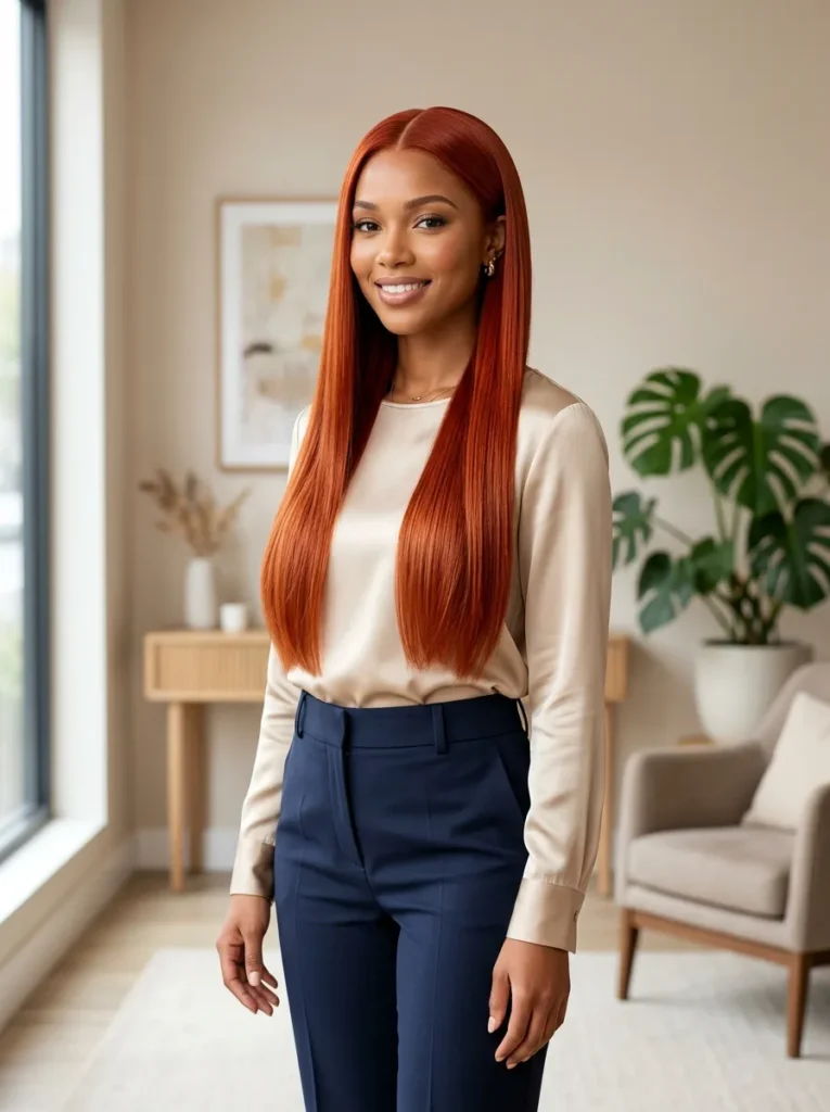 Long Straight Red Weave