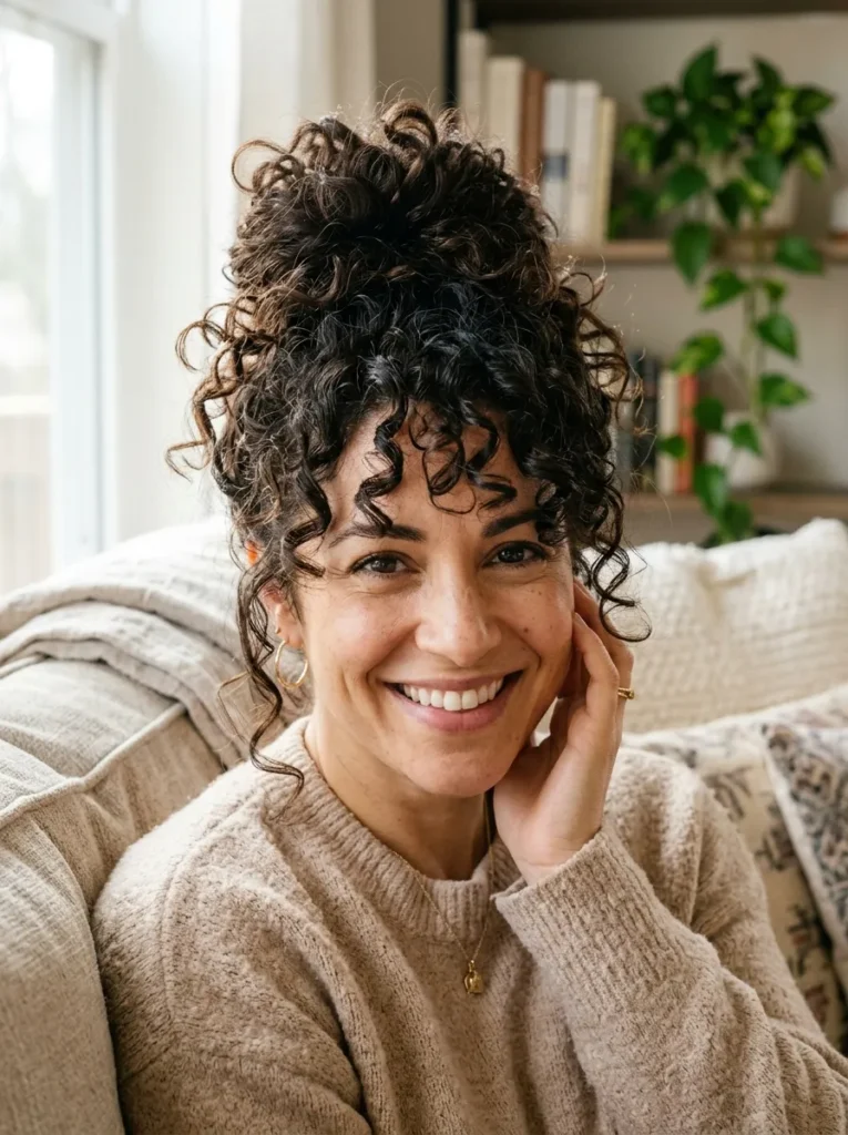 Messy Curly Top Knot