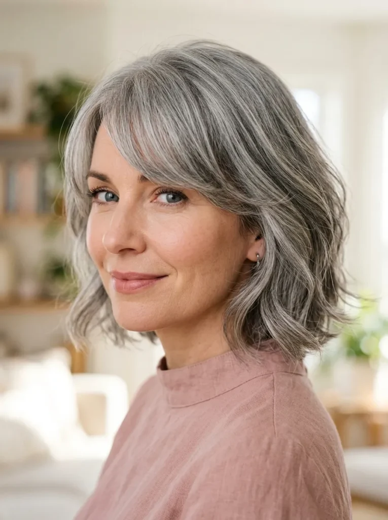 Side Swept Grey Bob