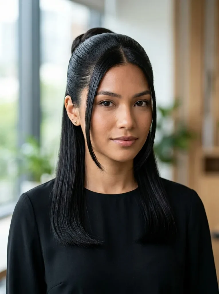 Sleek Low Bun Half Up