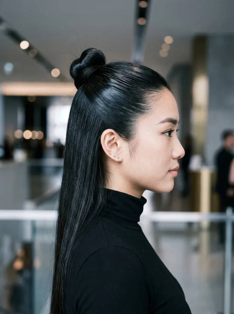 Sleek Top Knot Half Style