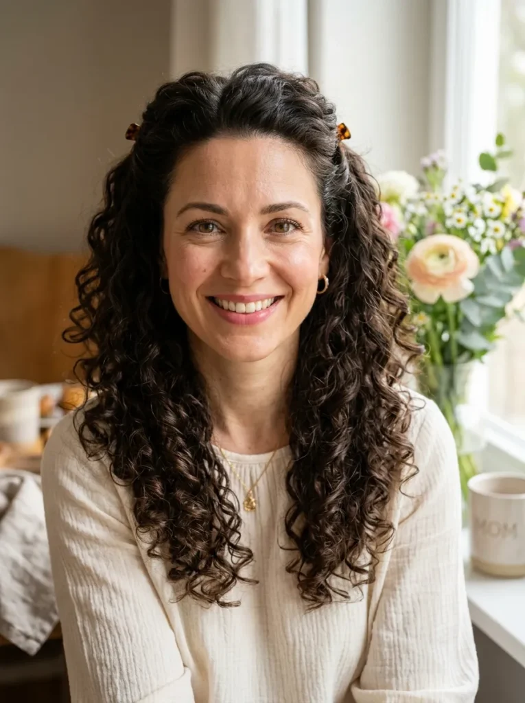 Soft Curly Half Updo