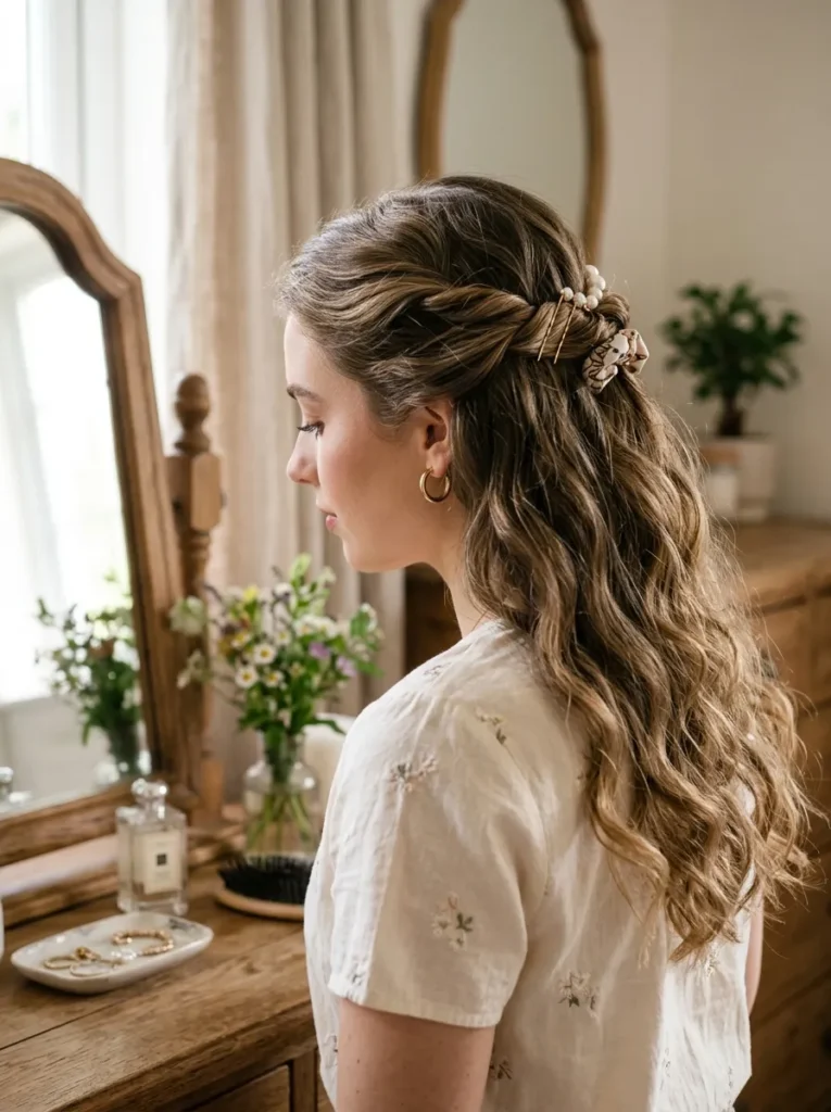 Twisted Wavy Half-Up