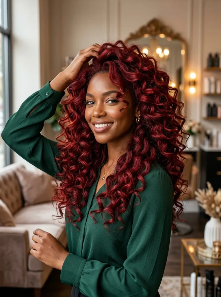 Voluminous Red Weave Curls