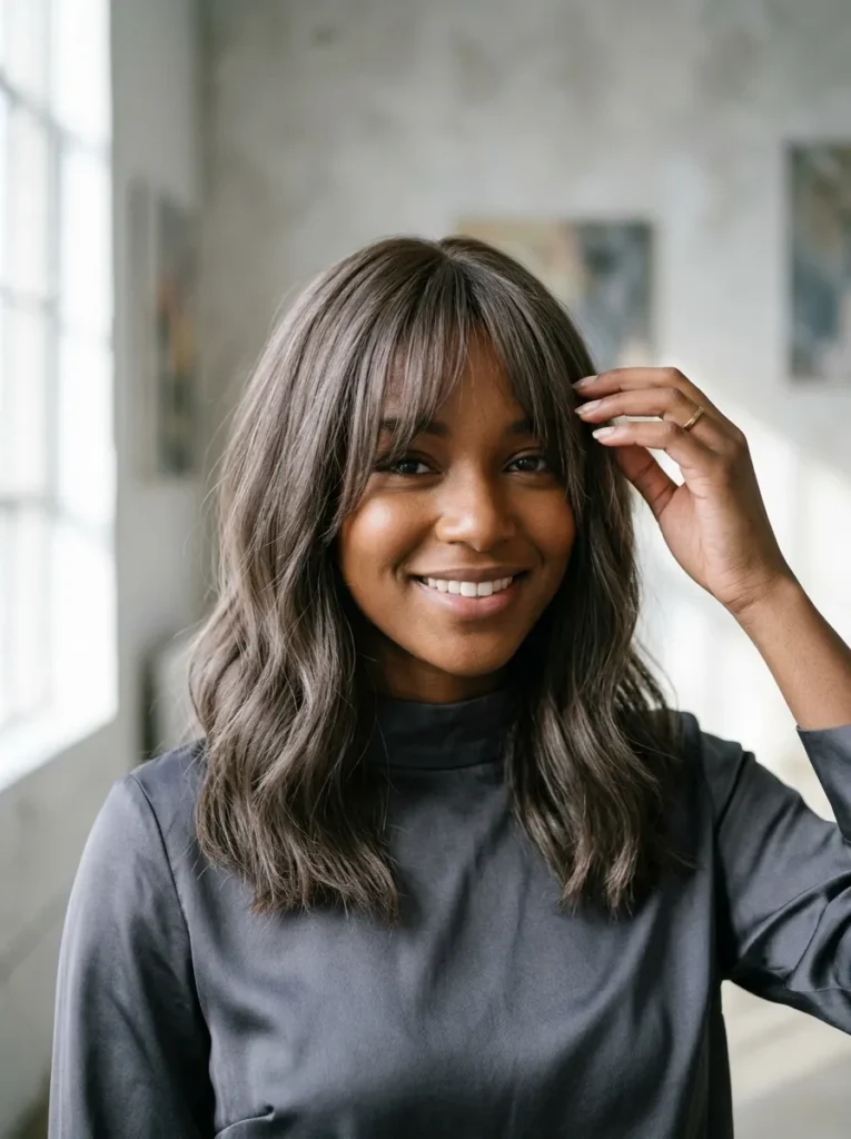 Ash Brown Curtain Bangs