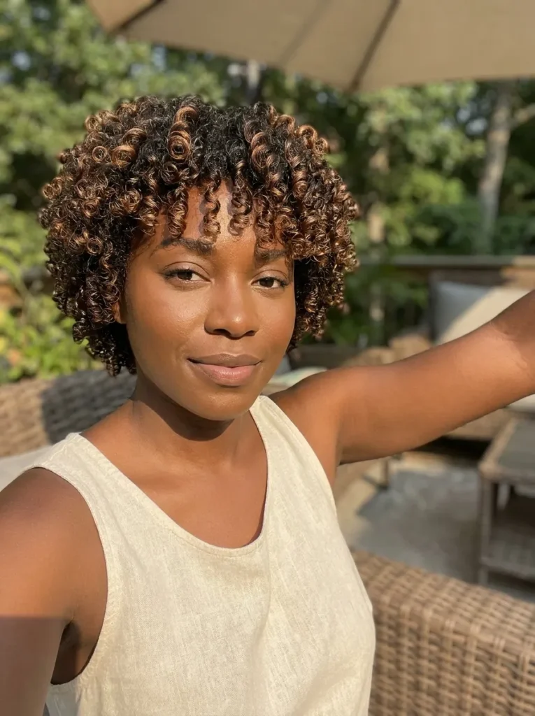 Caramel Highlighted Short Curls