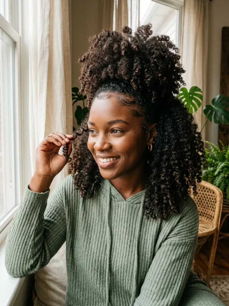 Curly Puff Half Up