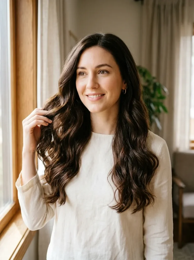 Glossy Dark Brown Waves