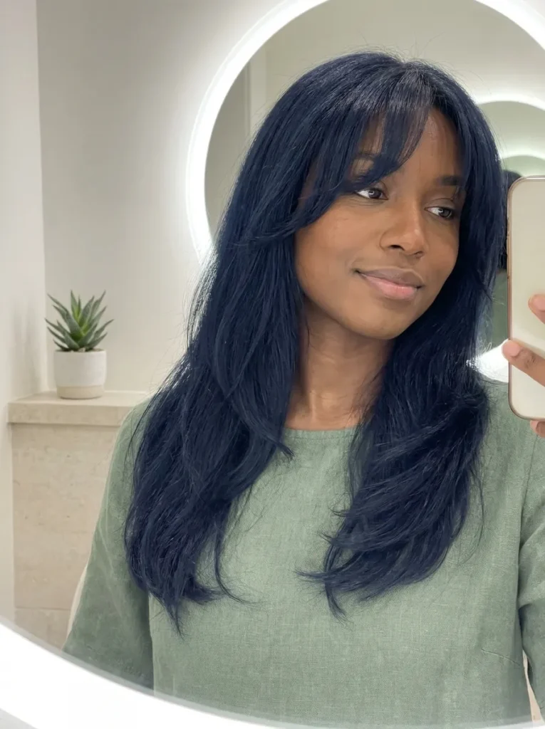 Navy Curtain Bangs