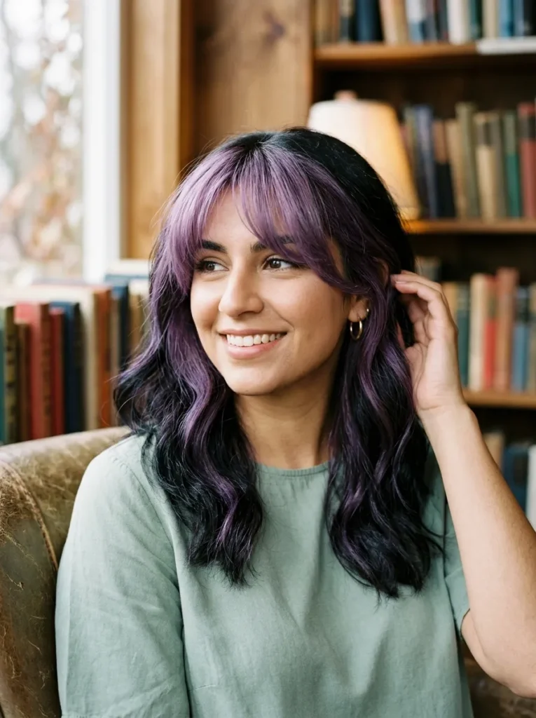 Purple Curtain Bangs
