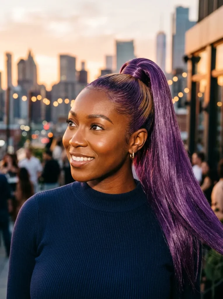 Sleek High Purple Ponytail