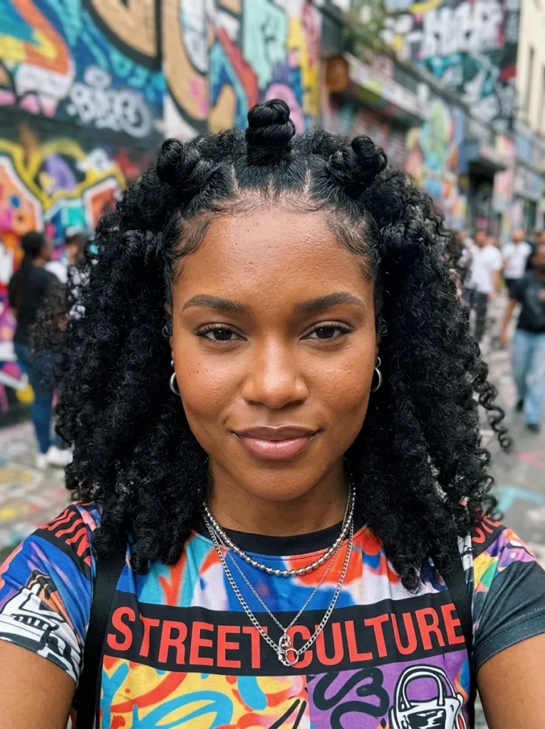 Bantu Knot Half Updo