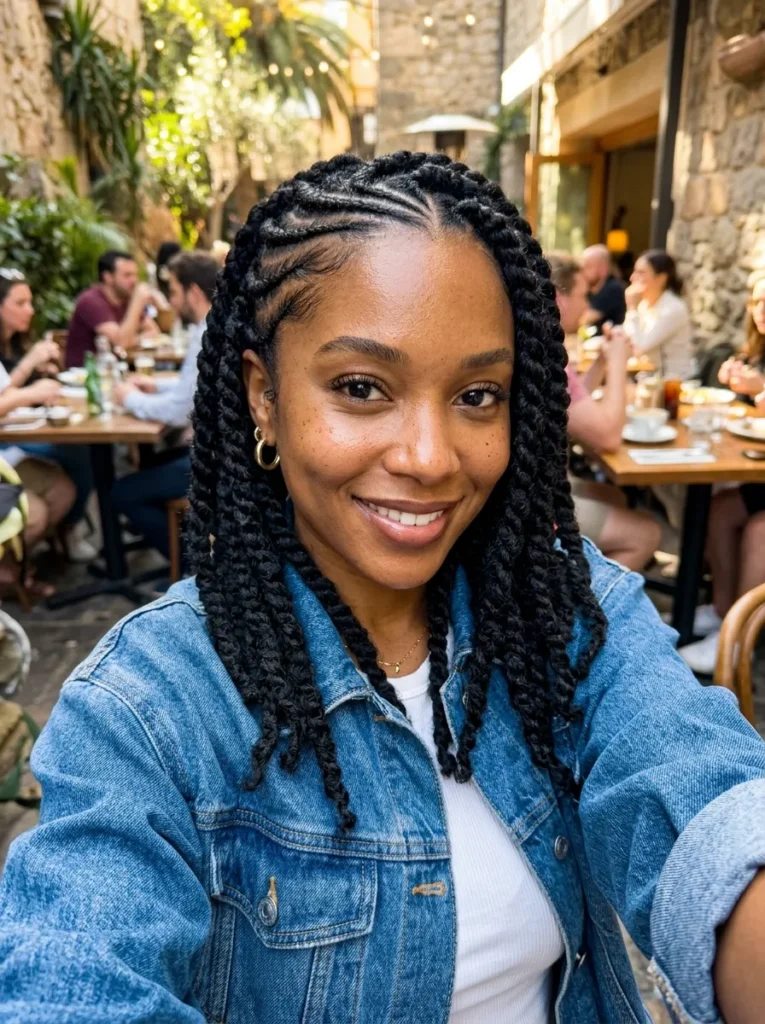 Curved Cornrows With Jumbo Twists