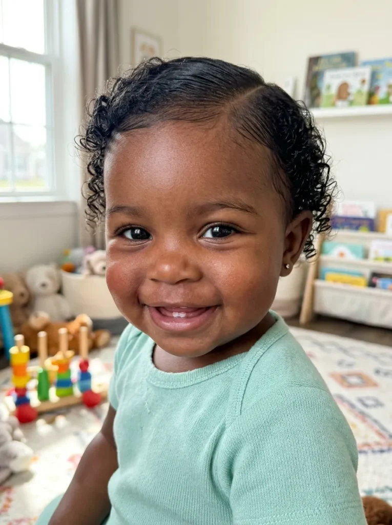 Easy Natural Hairstyles for One Year Old Black Baby Girls With Side Parts