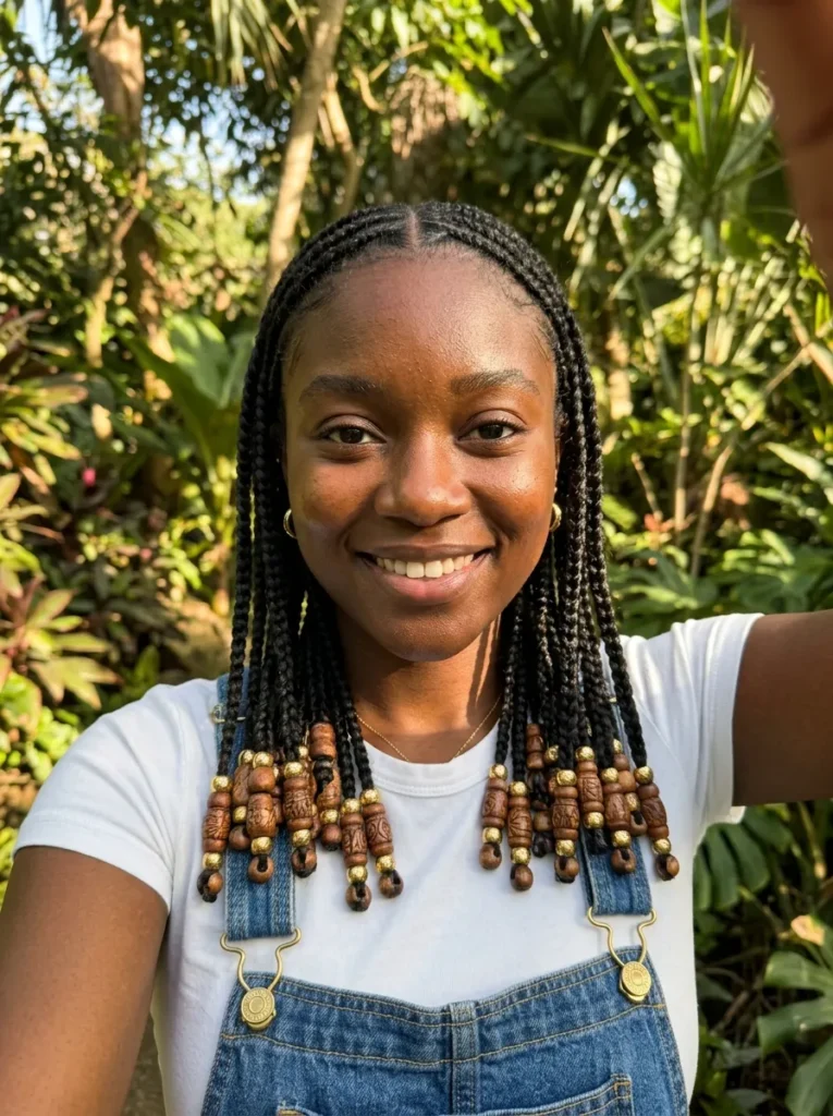 Feed In Stitch Braids Hairstyles on Natural Hair With Beads