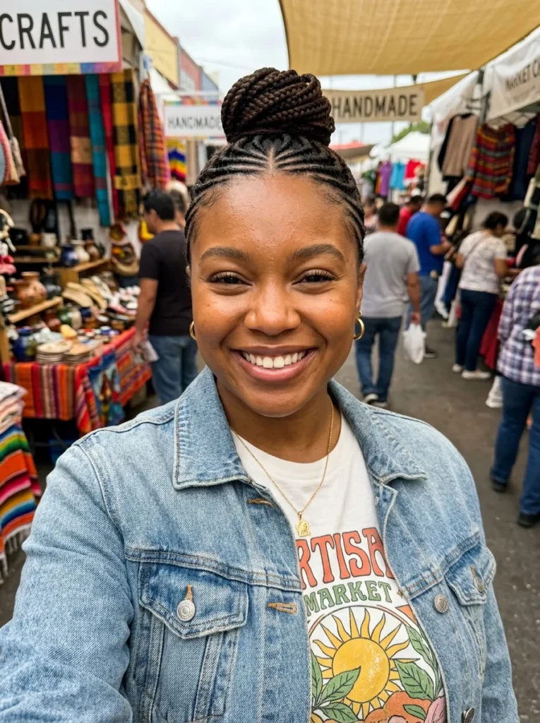 Half-Up Cornrow Bun