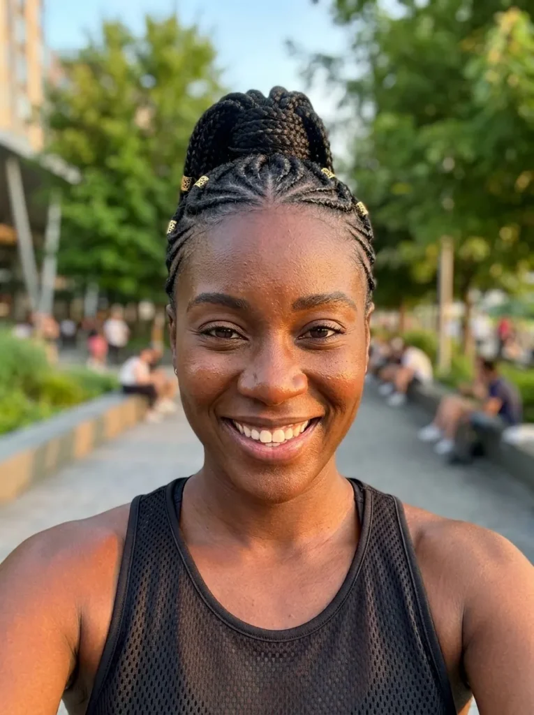 High Cornrow Ponytail with Accent Beads