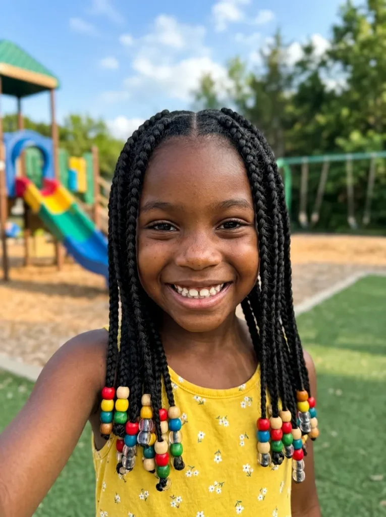 Kids Long Braids With Beads