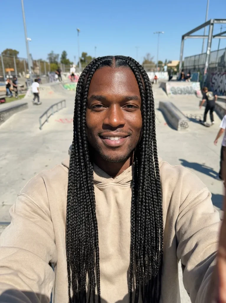 Long Box Braids for Men with Middle Part