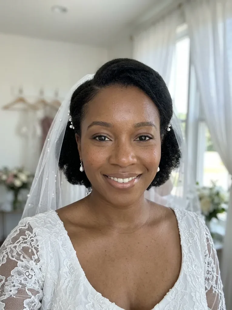 Natural Hairstyles for Black Brides With Veil