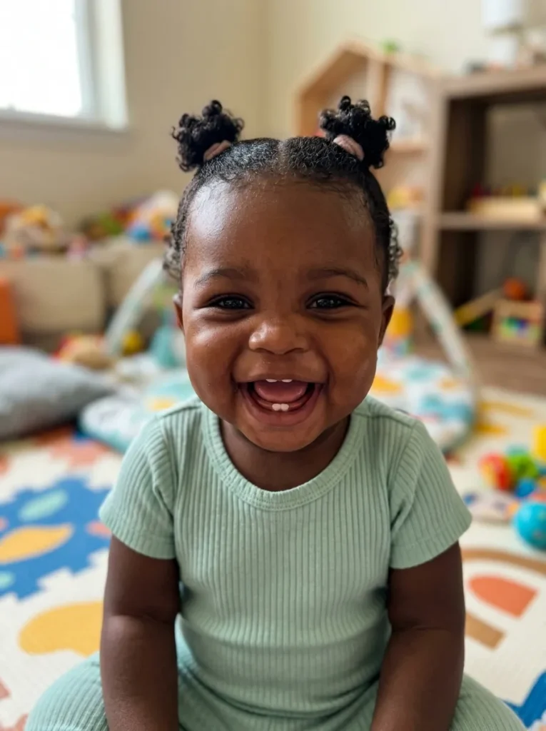 Simple Easy Natural Hairstyles for One Year Old Black Baby Girls With Mini Buns