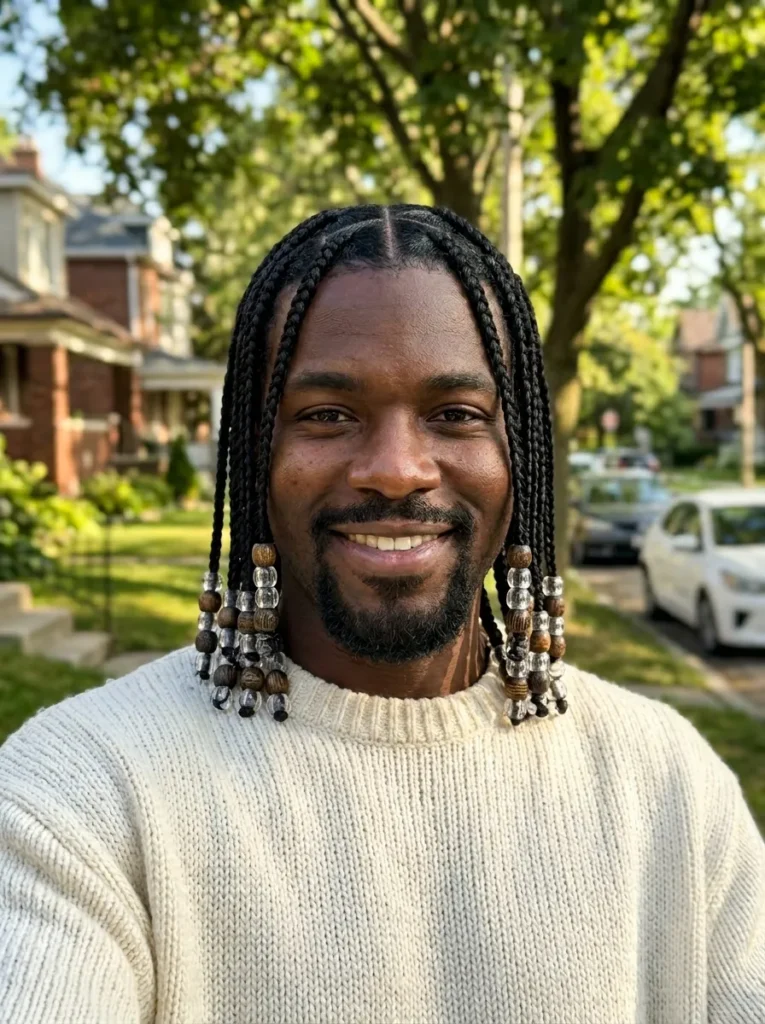 Triangle Box Braids for Men with Beads