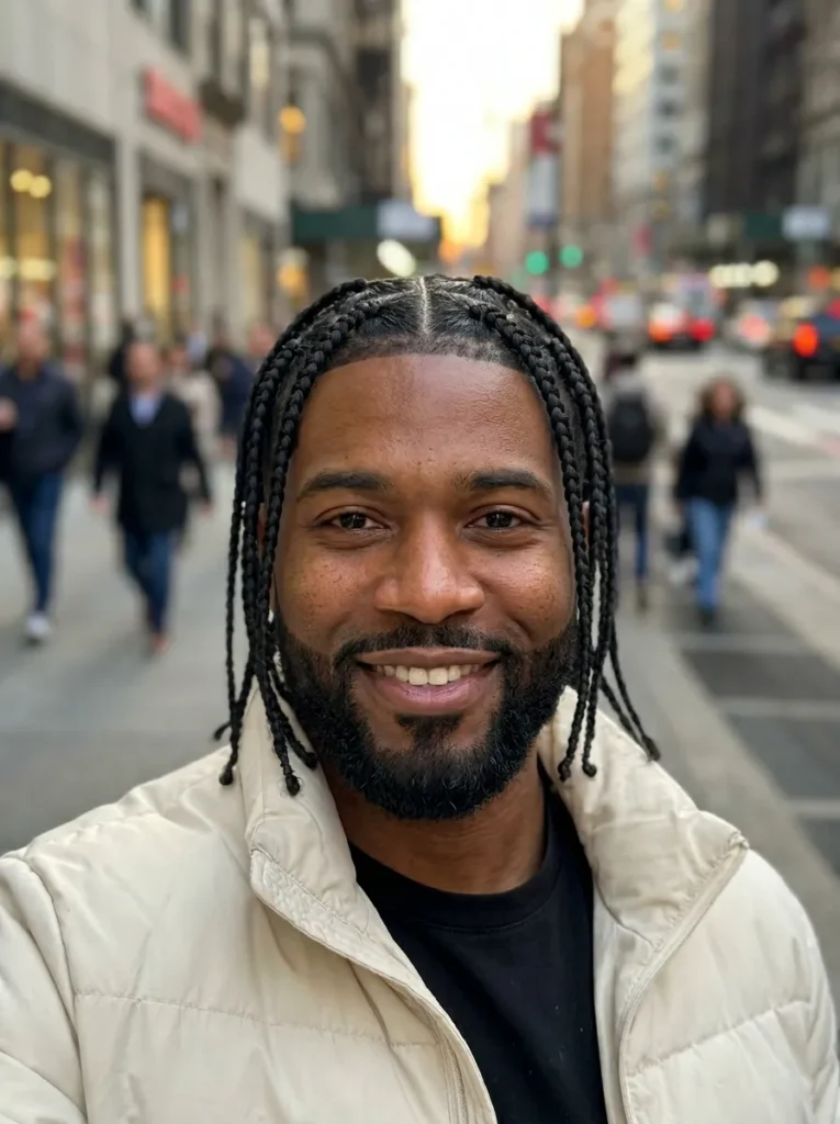 Triangle Box Braids for Men with Low Taper