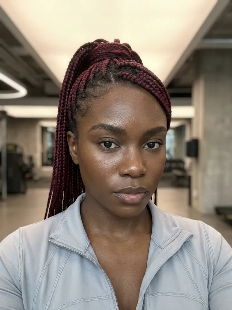 Burgundy Box Braids Ponytail