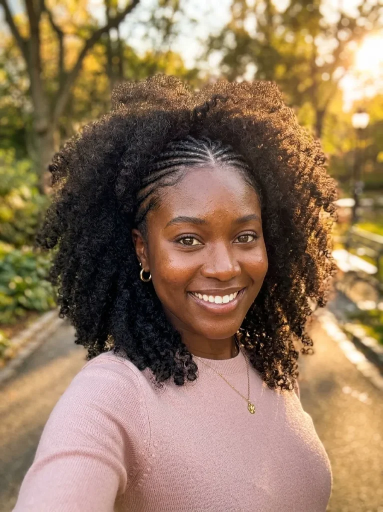 Cornrow Front with Curly Halo