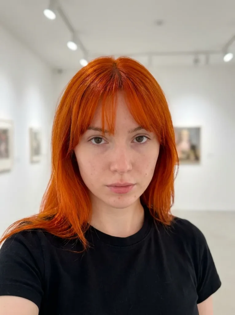 Fiery Copper Curtain Bangs