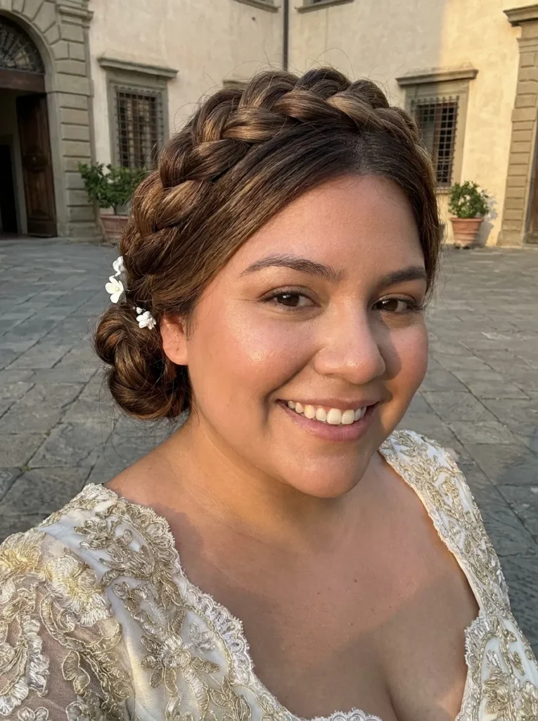 Regal Halo Braid Low Bun