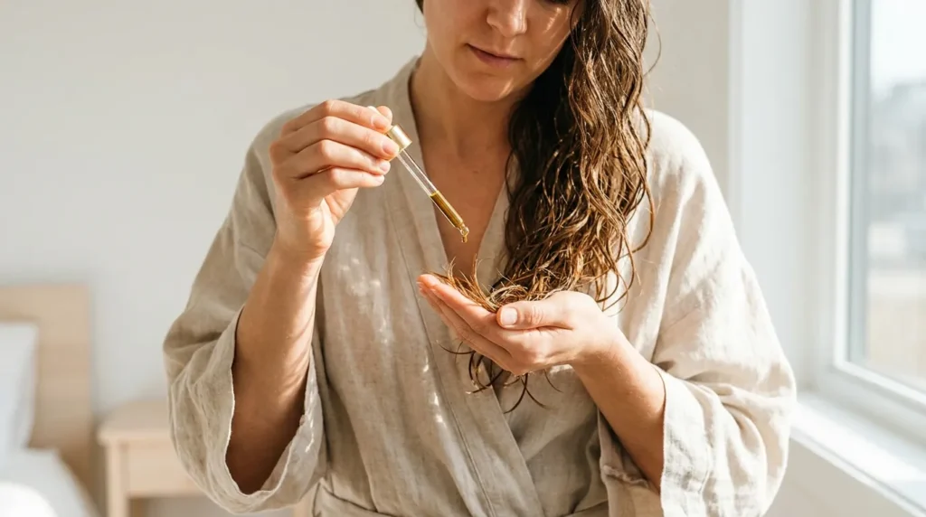 Applying oil to damp ends