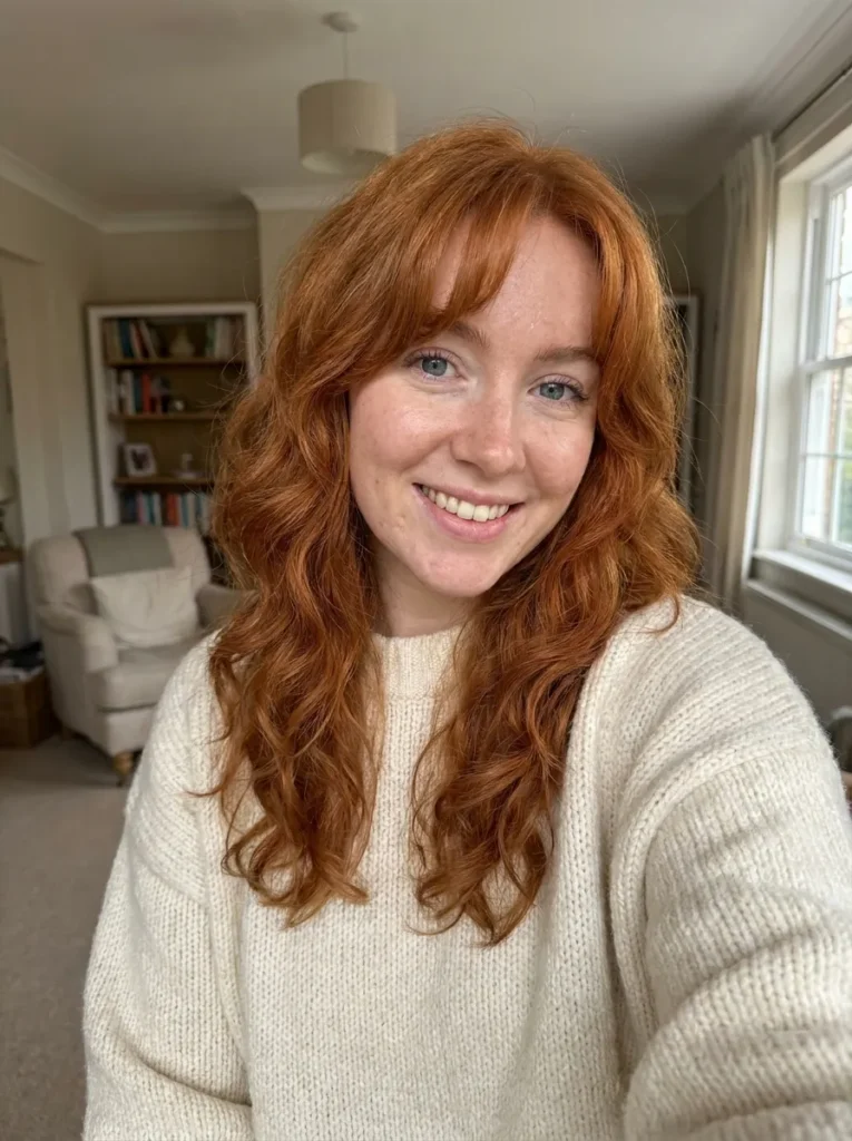 Classic Curtain Bangs Copper Hair