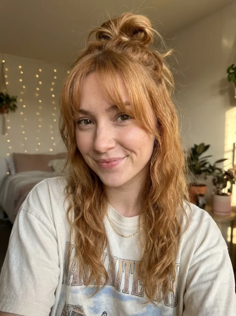 Half-Up Top Knot with Wispy Fringe