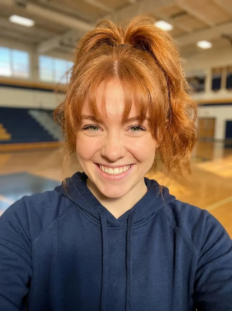 Messy High Ponytail with Arched Fringe