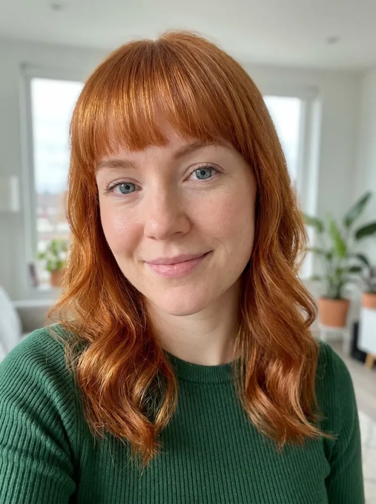 Soft Blunt Fringe with Shoulder-Length Waves