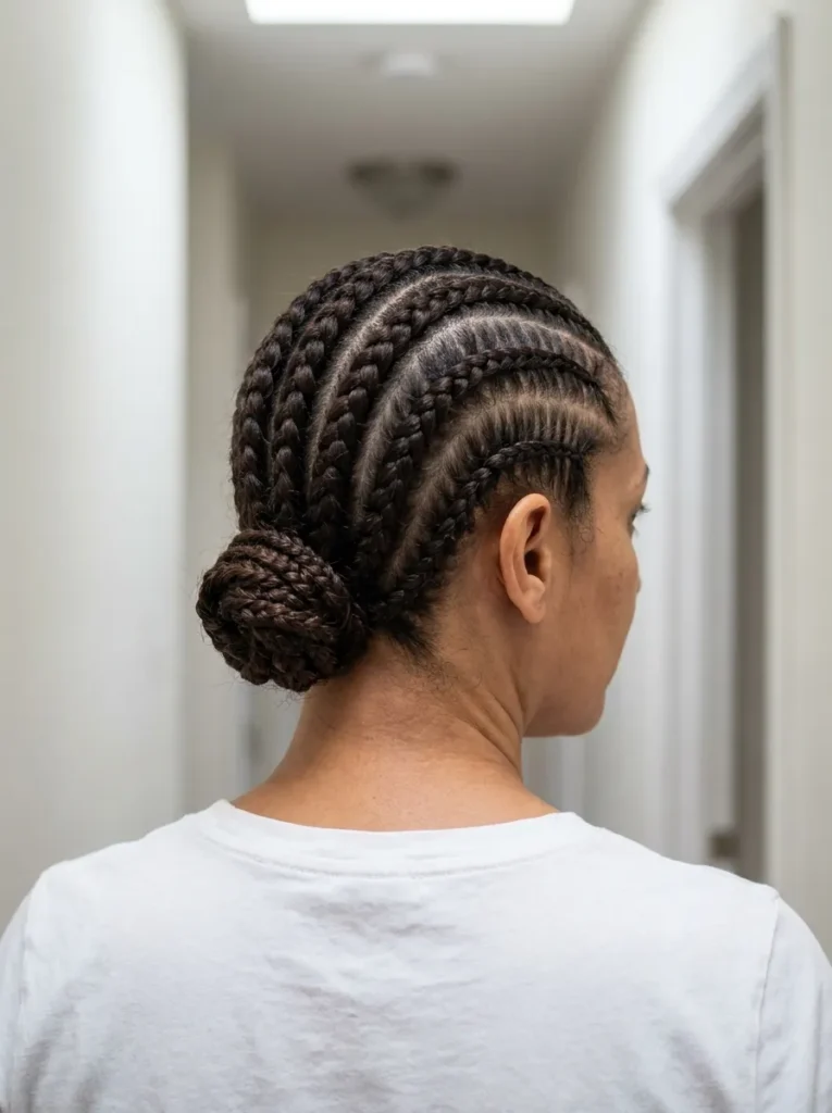 Stitch Feed-In Braids Into a Low Bun