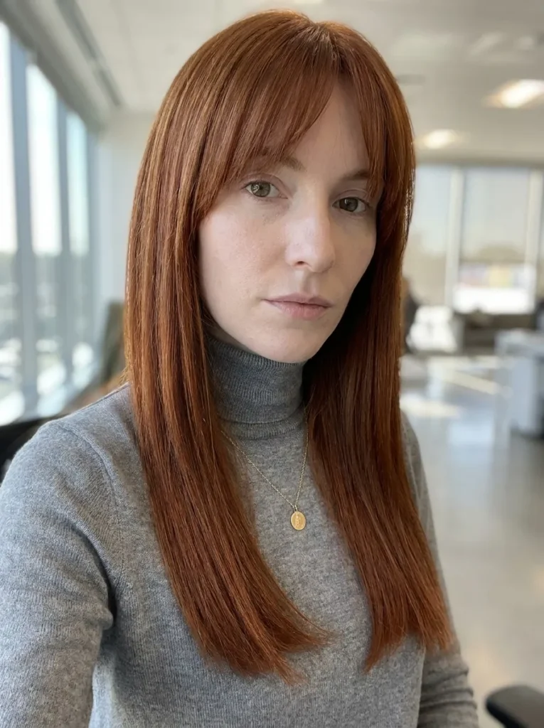 Textured Curtain Bangs with Long Straight Hair